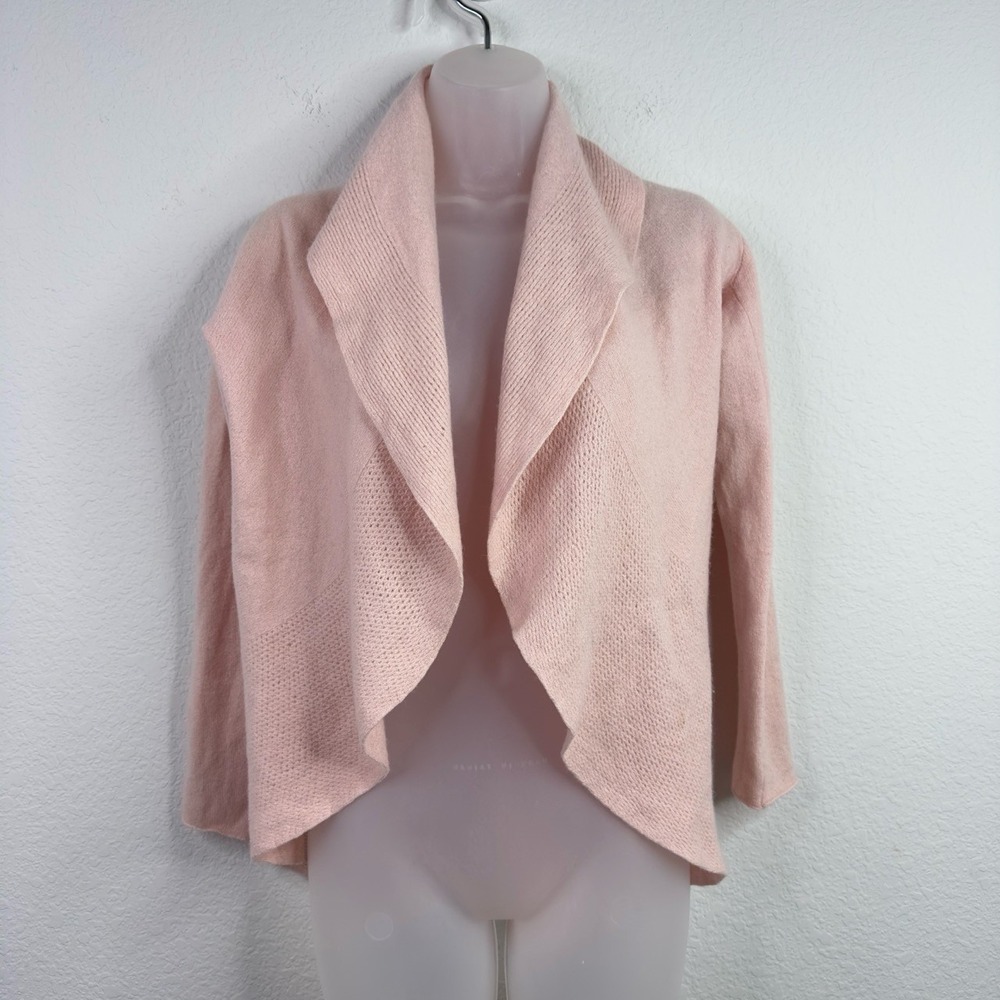 Kokun Cardigan Womens S Pink Cashmere Knit Draped Open Front Minimalist Career